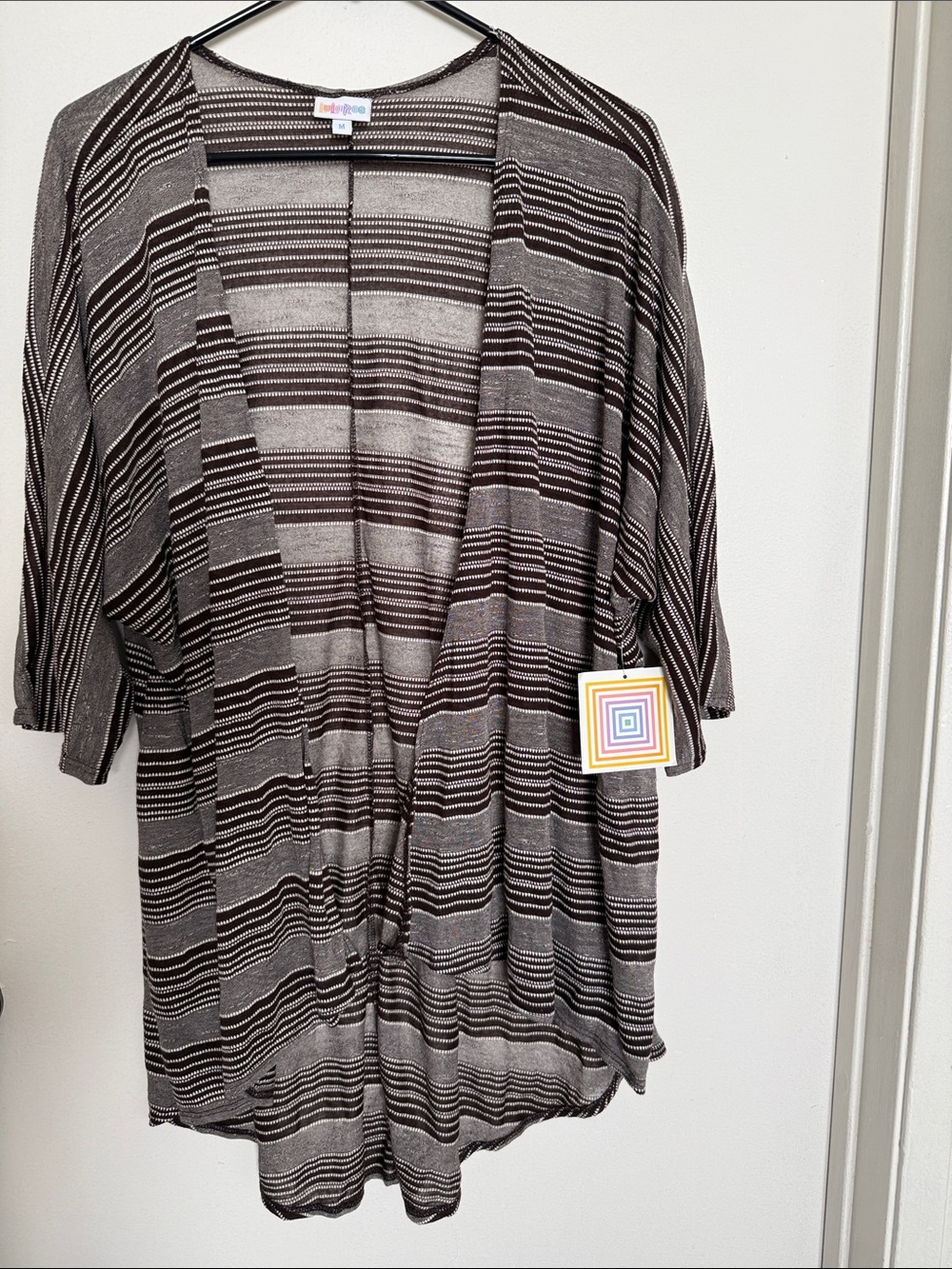 LuLaRoe Brown and Cream Striped Open-Front Tunic